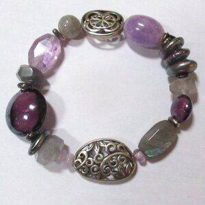 Amethyst Sterling Silver stone bead stretch bracelet Silpada B2085 Canyon